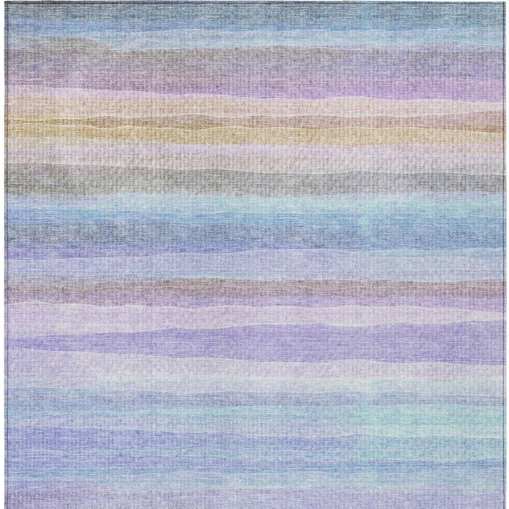8' X 10' Lavender Sky Blue And Beige Striped Washable Indoor Outdoor Area Rug-3