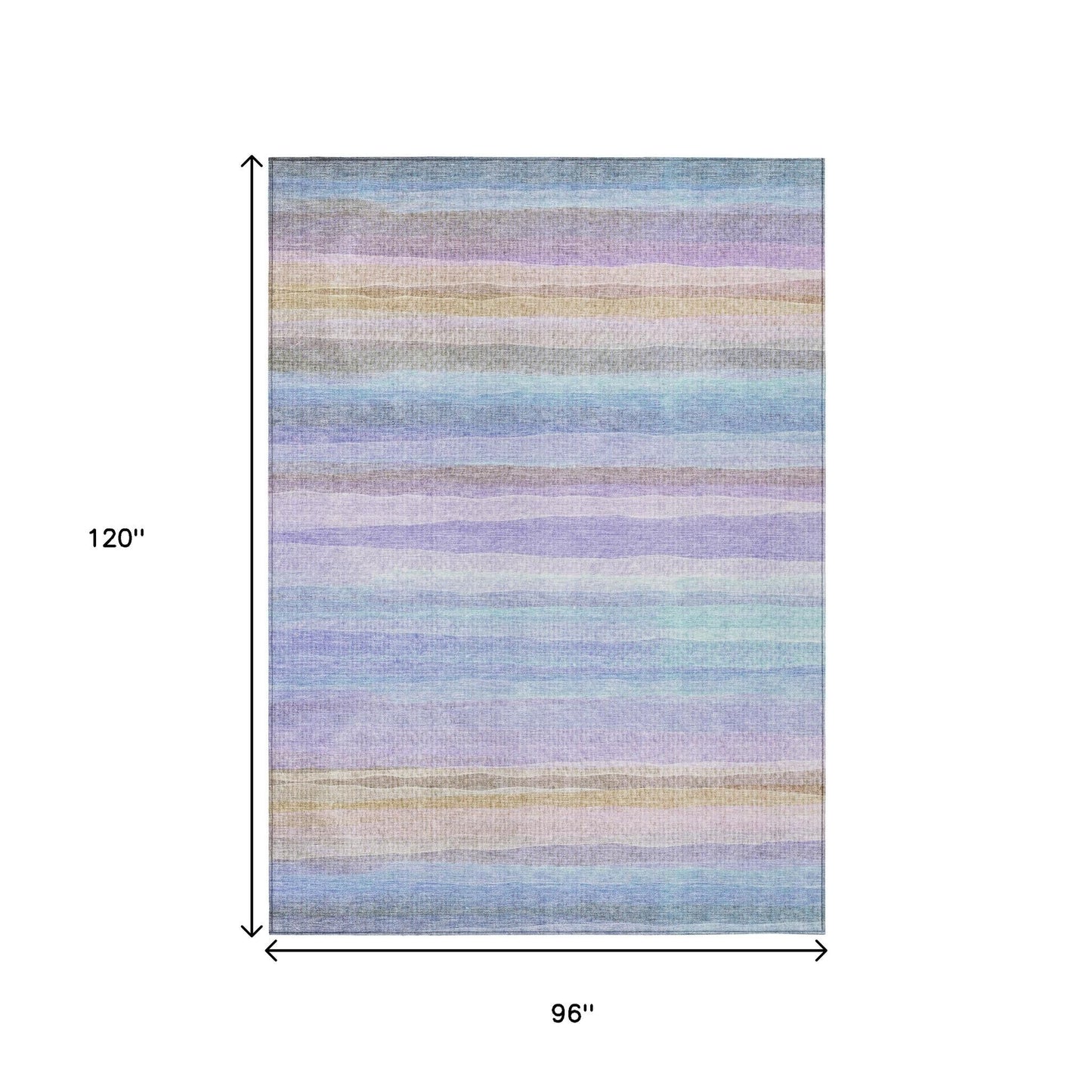 8' X 10' Lavender Sky Blue And Beige Striped Washable Indoor Outdoor Area Rug-2