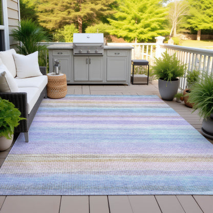 8' X 10' Lavender Sky Blue And Beige Striped Washable Indoor Outdoor Area Rug-7