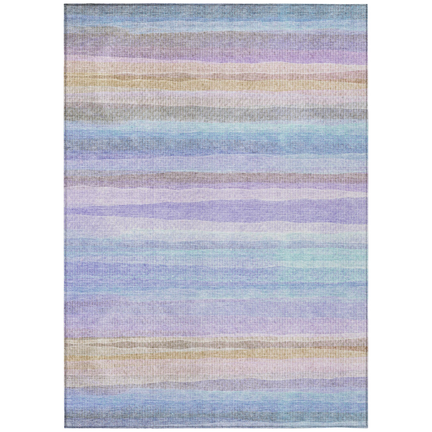 8' X 10' Lavender Sky Blue And Beige Striped Washable Indoor Outdoor Area Rug-1