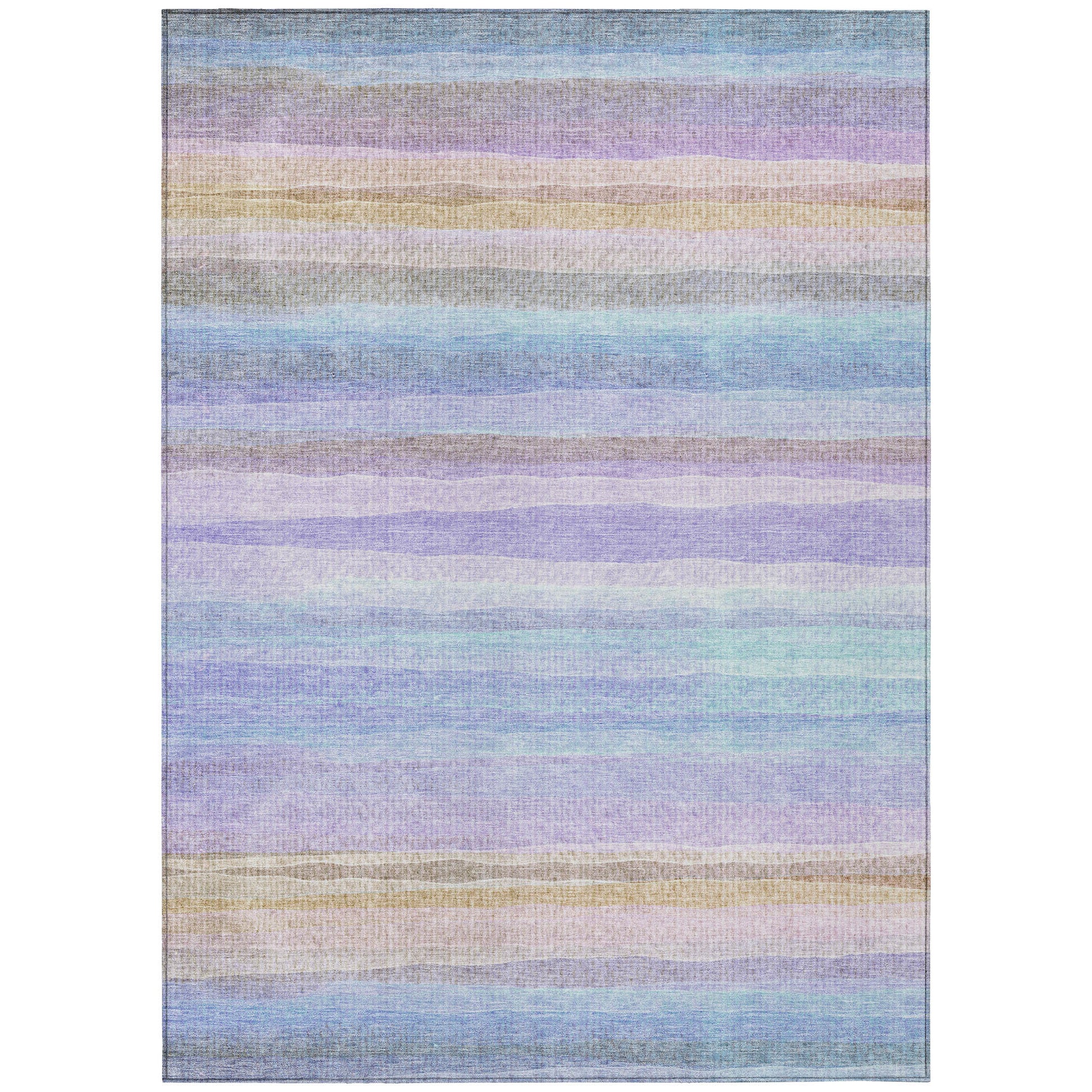 8' X 10' Lavender Sky Blue And Beige Striped Washable Indoor Outdoor Area Rug-1