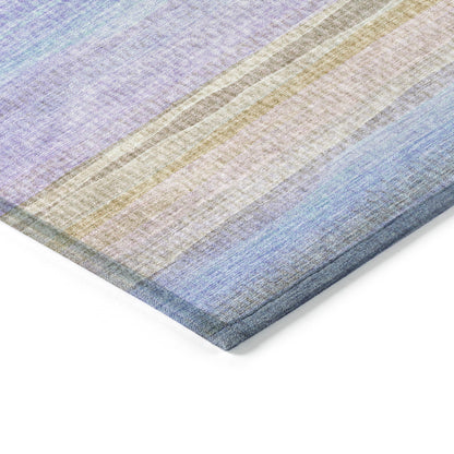 8' X 10' Lavender Sky Blue And Beige Striped Washable Indoor Outdoor Area Rug-5