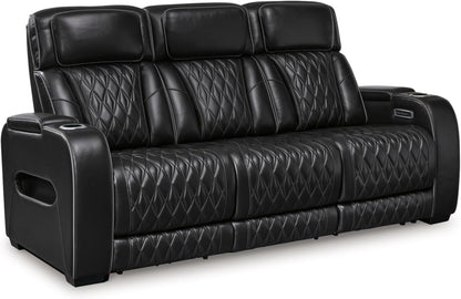 Boyington Contemporary Leather Match Power Reclining Sofa with Adjustable Headrest, Cup Holder, USB Charging Ports, Air Massage System and LED Lighting, Black-2