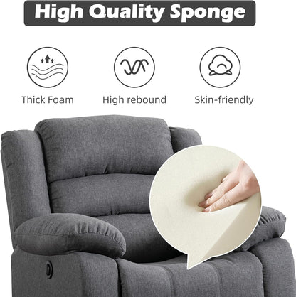 Classic Power Recliner Chair, Oversized Electric Reclining Chair with Overstuffed Cushion and Back, Soft Fabric Adults Single Recliner Sofa for Living Room, Grey-3