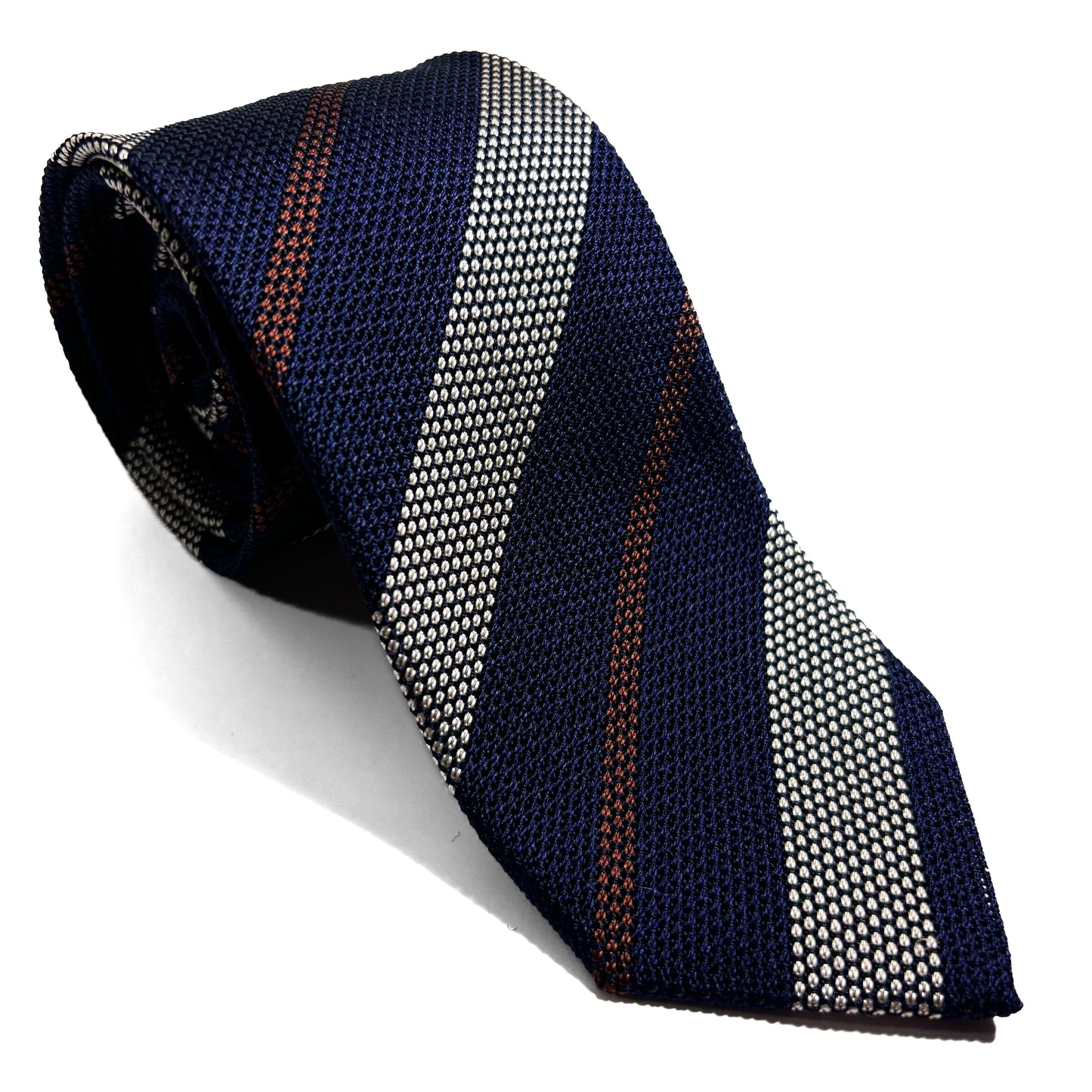 Navy Blue / Silver Striped Silk Grenadine Tie-0