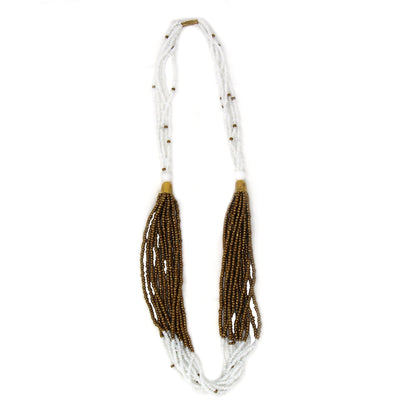 MULTISTRAND MAASAI BEAD NECKLACE, WHITE AND GOLD
