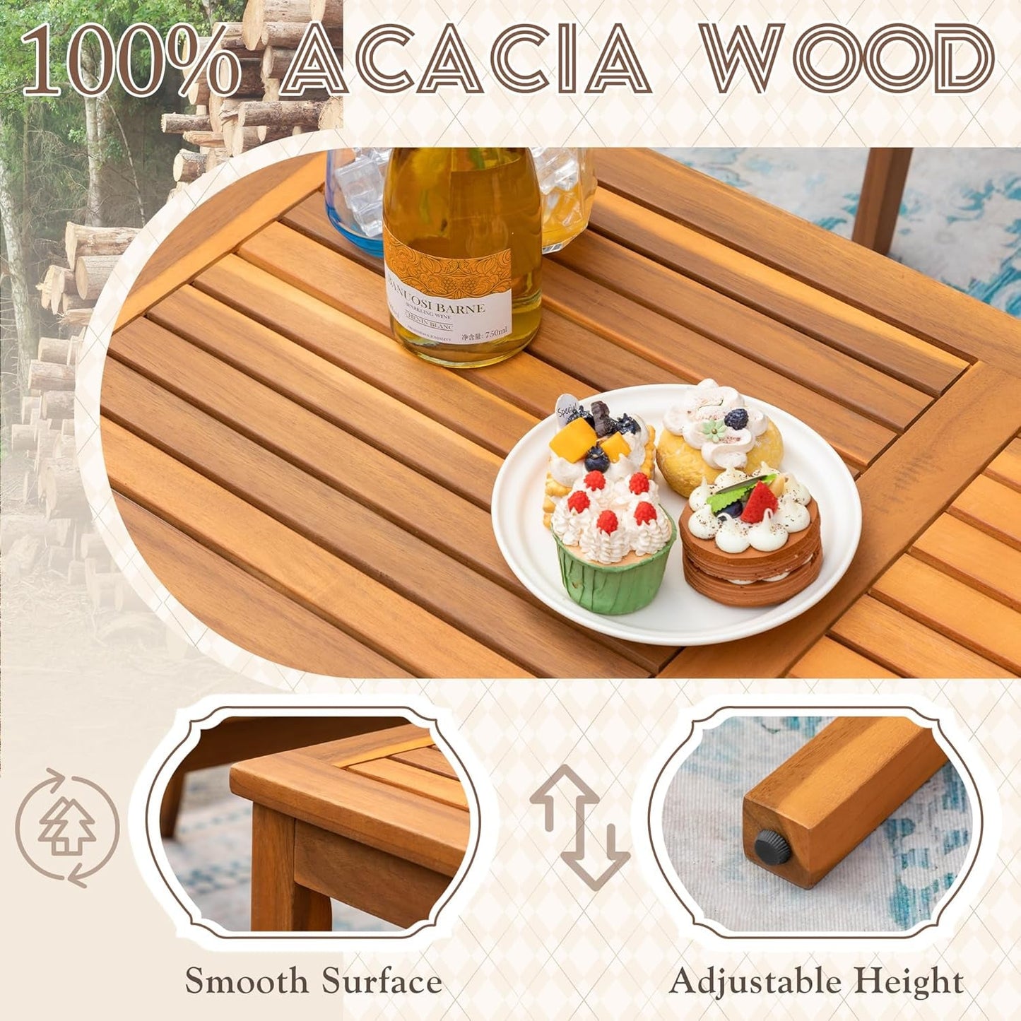 Acacia Wood Patio Conversation Set with Comfortable Rope Seats-2