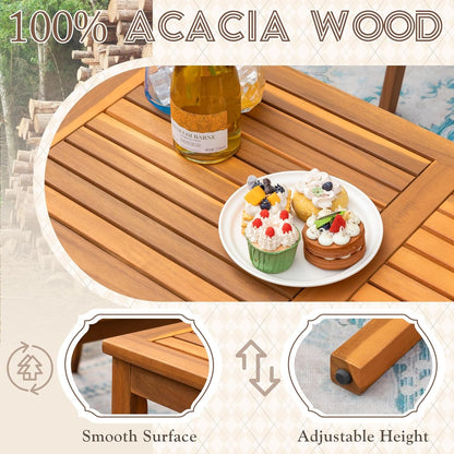 Acacia Wood Patio Conversation Set with Comfortable Rope Seats-2