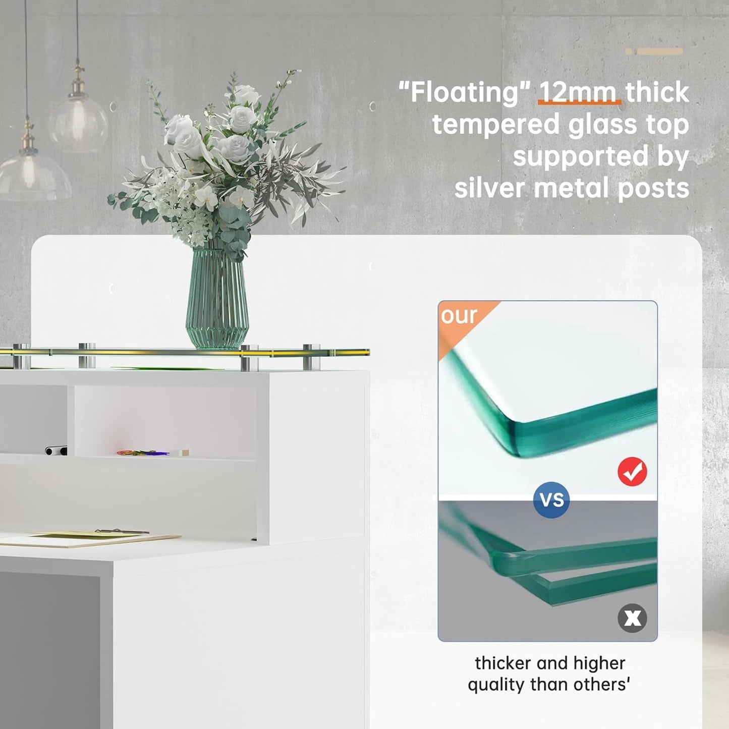 Modern Reception Desk with Tempered Glass Panel Design-4