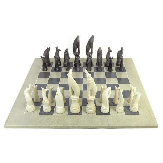 Hand Carved Soapstone Maasai Chess Set - 14" Board - Smolart