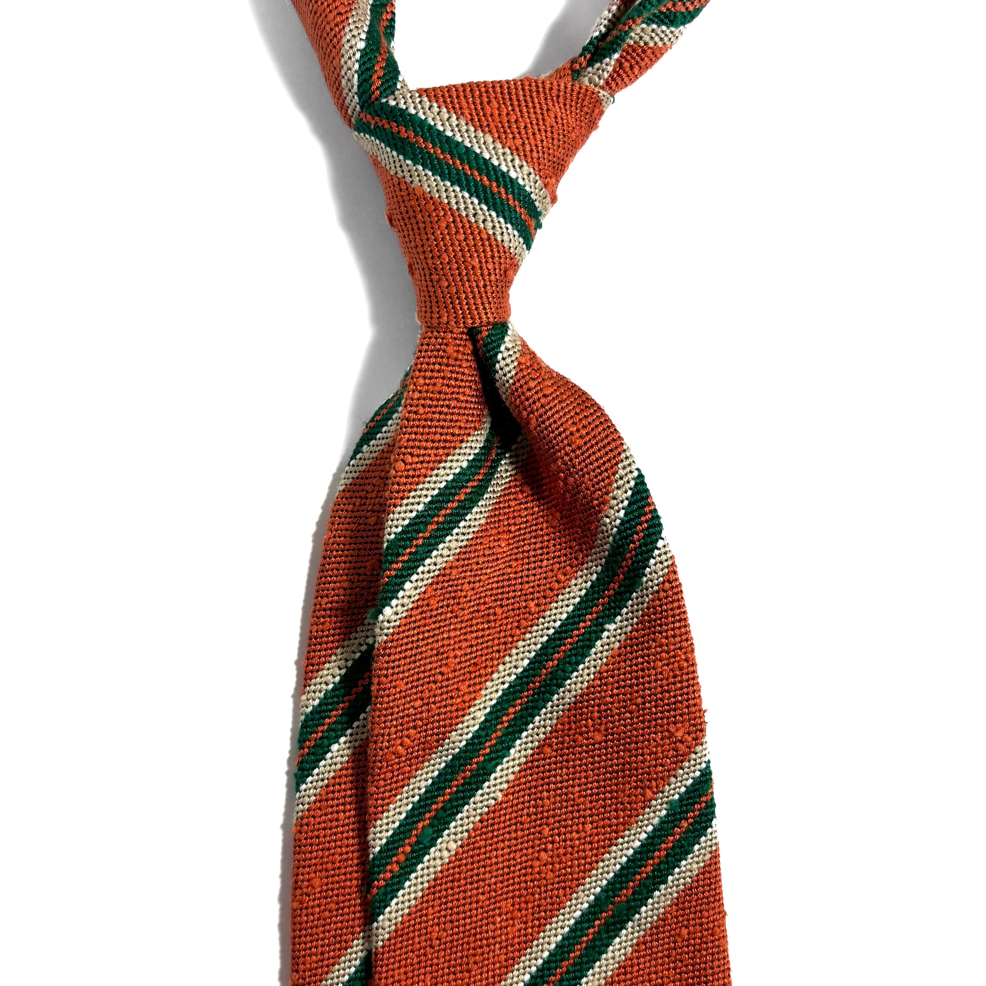 Orange & Green Striped Silk Shantung Tie-1
