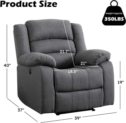 Classic Power Recliner Chair, Oversized Electric Reclining Chair with Overstuffed Cushion and Back, Soft Fabric Adults Single Recliner Sofa for Living Room, Grey-1