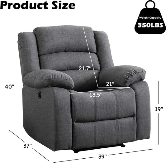 Classic Power Recliner Chair, Oversized Electric Reclining Chair with Overstuffed Cushion and Back, Soft Fabric Adults Single Recliner Sofa for Living Room, Grey-1