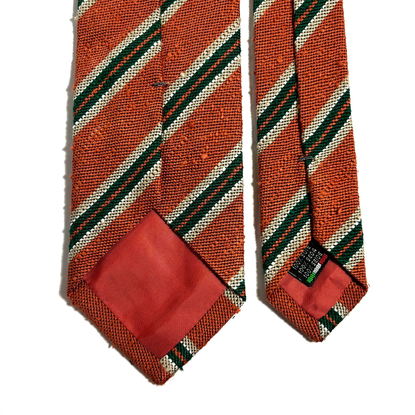 Orange & Green Striped Silk Shantung Tie-3