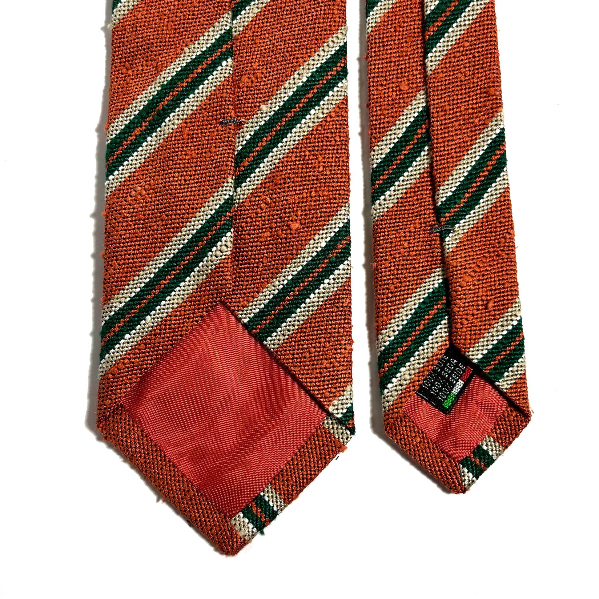 Orange & Green Striped Silk Shantung Tie-3