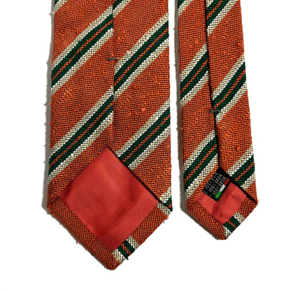 Orange & Green Striped Silk Shantung Tie-3