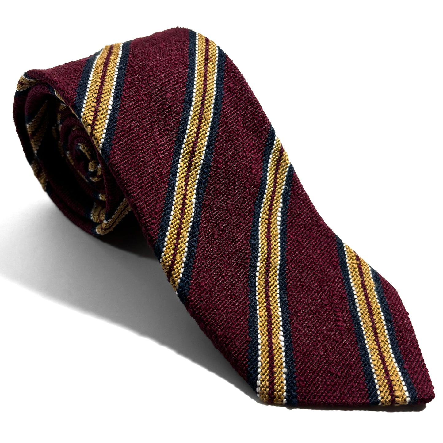 Burgundy & Gold Striped Silk Shantung Tie-0