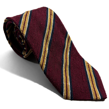 Burgundy & Gold Striped Silk Shantung Tie-0