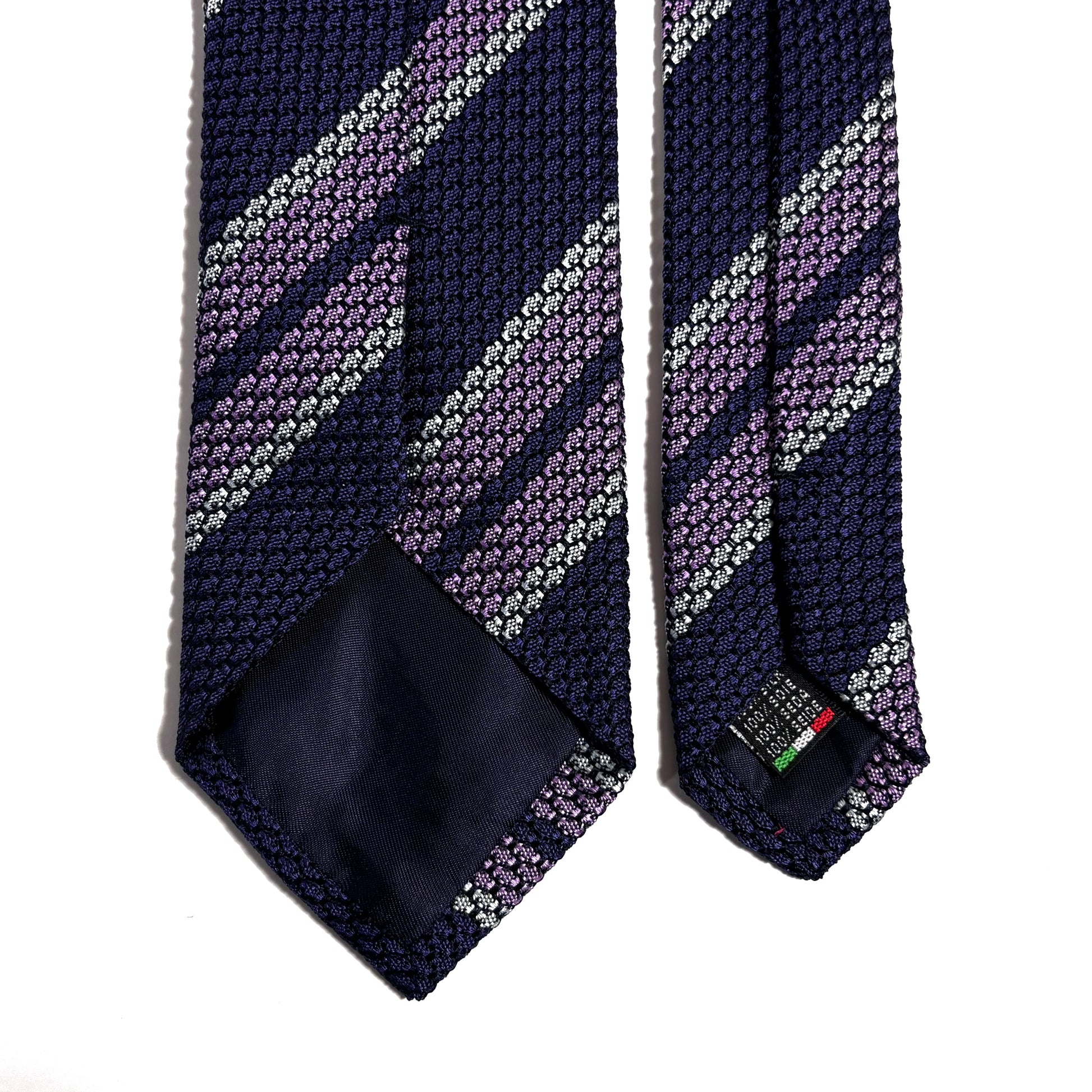Purple & Lilac Striped Silk Grenadine Tie (Garza Grossa)-3