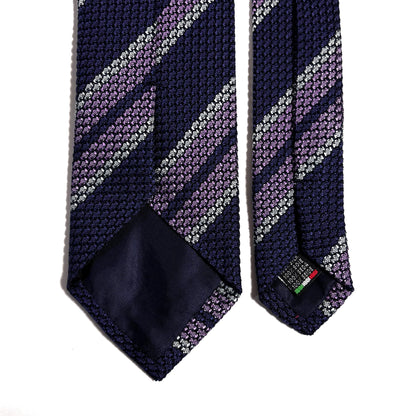 Purple & Lilac Striped Silk Grenadine Tie (Garza Grossa)-3