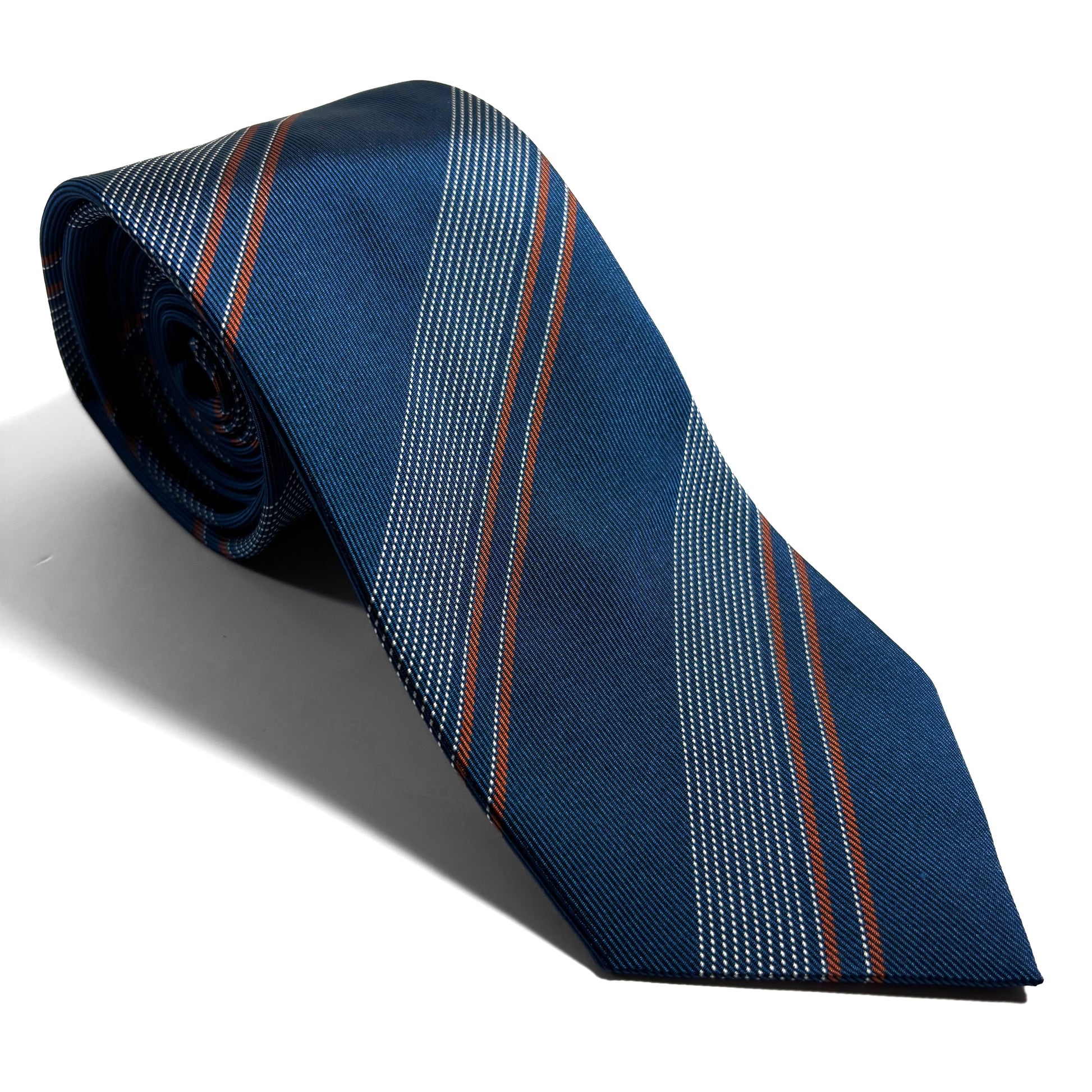 Prussian Blue Striped Silk Repp Tie-0