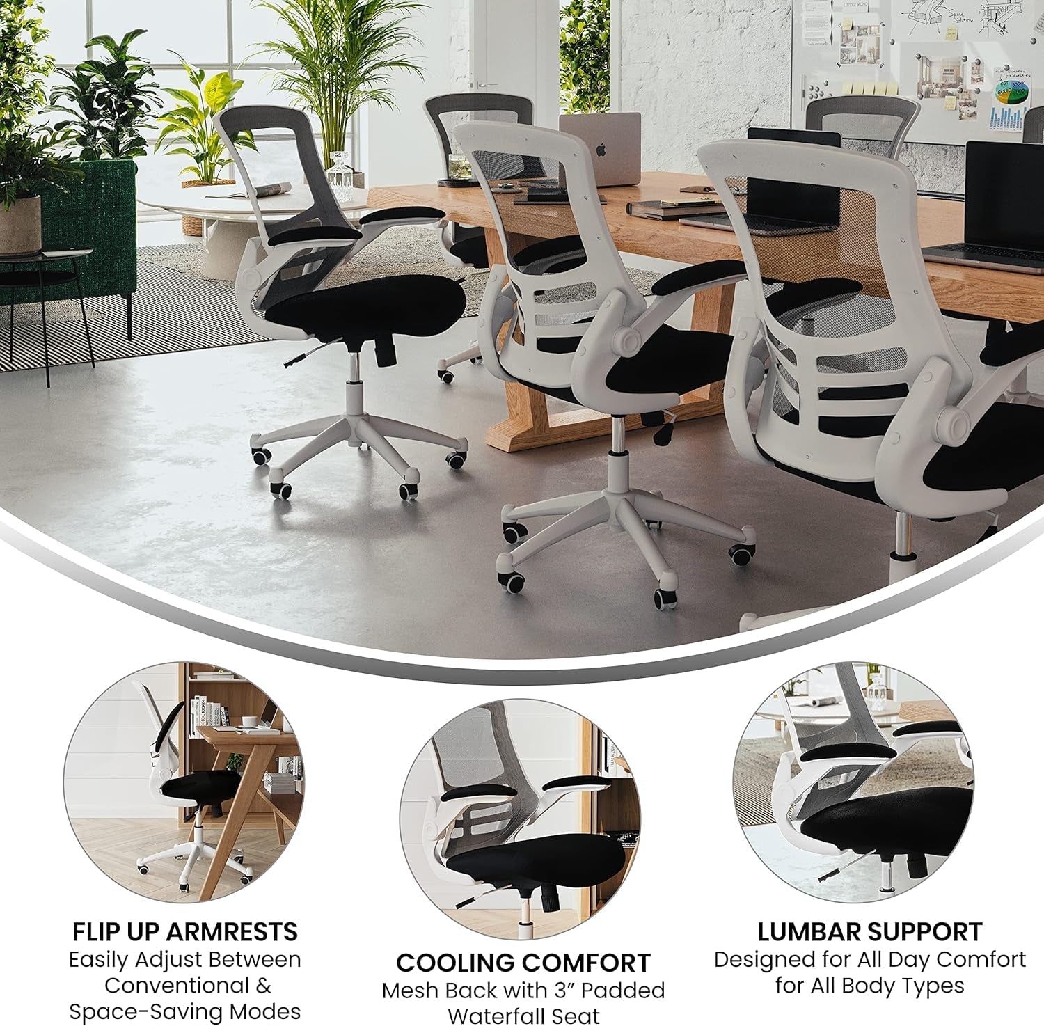 Kelista Office Chair, Ergonomic, Mid-Back, White Frame, Black Mesh with Swivel-2