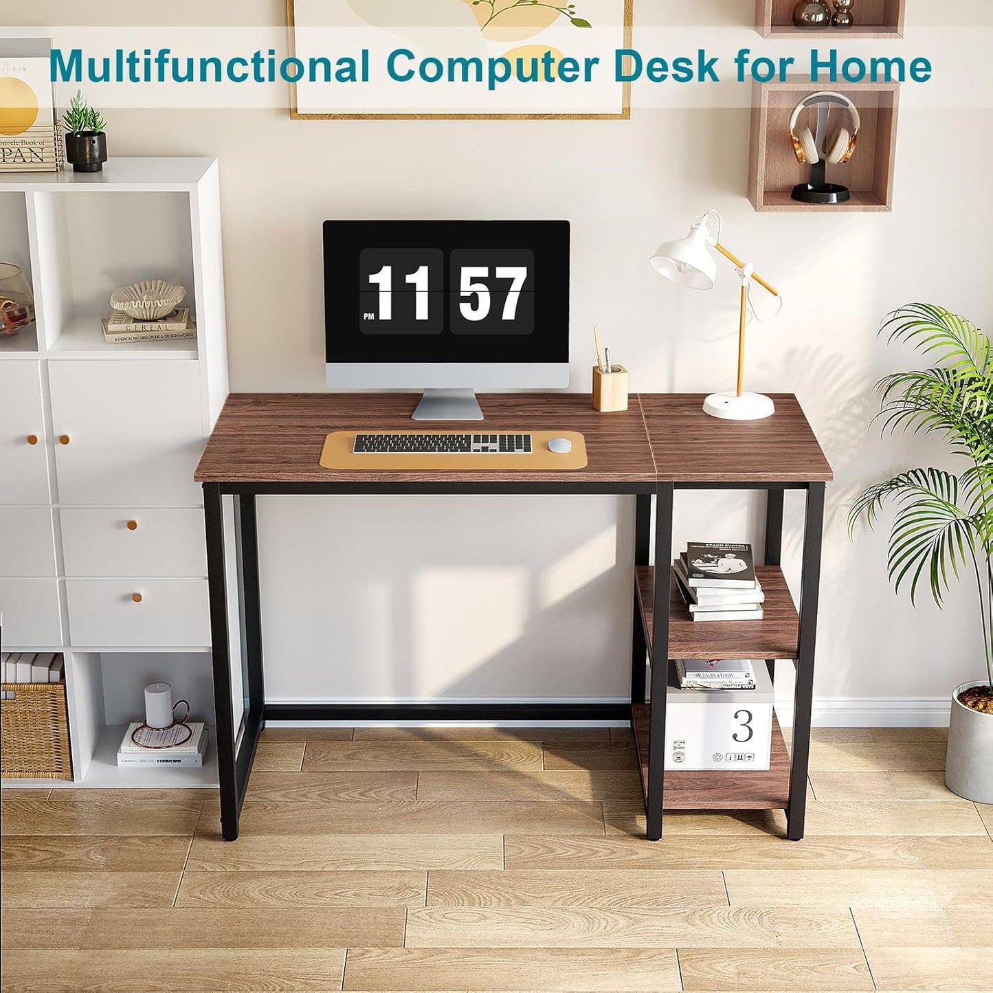 Computer Desk 40 Inch with 2 Shelves, Sturdy Home Office Desk with Large Storage Space, Modern Gaming Desk, Study Writing Laptop Desk(Brown,40 Inch)-2