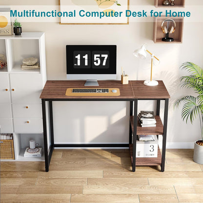 Computer Desk 40 Inch with 2 Shelves, Sturdy Home Office Desk with Large Storage Space, Modern Gaming Desk, Study Writing Laptop Desk(Brown,40 Inch)-2