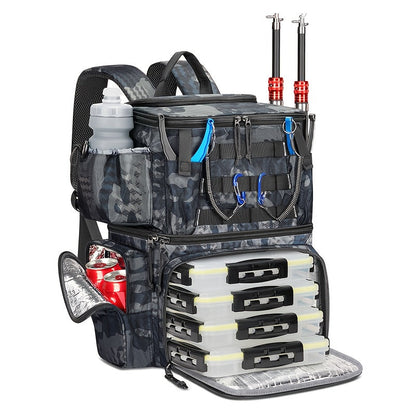 Fishing Tackle Backpack with Rod Holder & Trays-0