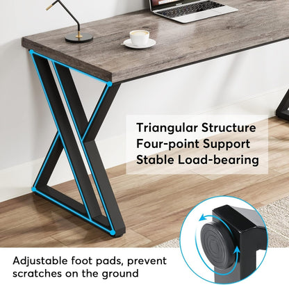 55 Inch Large Simple Industrial Computer Desk Study Writing Table Home Office Workstation,Grey-4