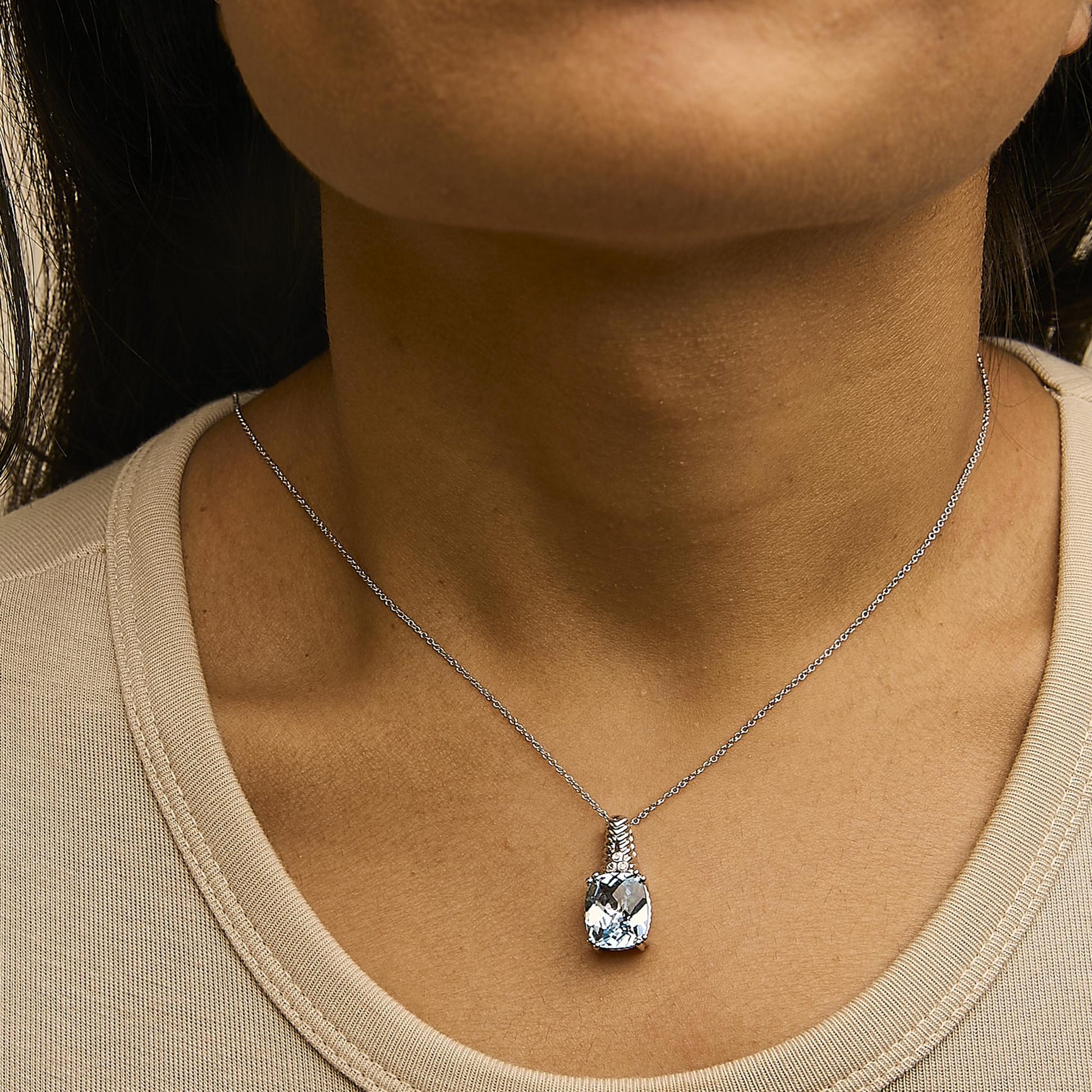 .925 Sterling Silver Blue Topaz and Diamond Accent Textured Pendant Necklace - 18" Inches-3