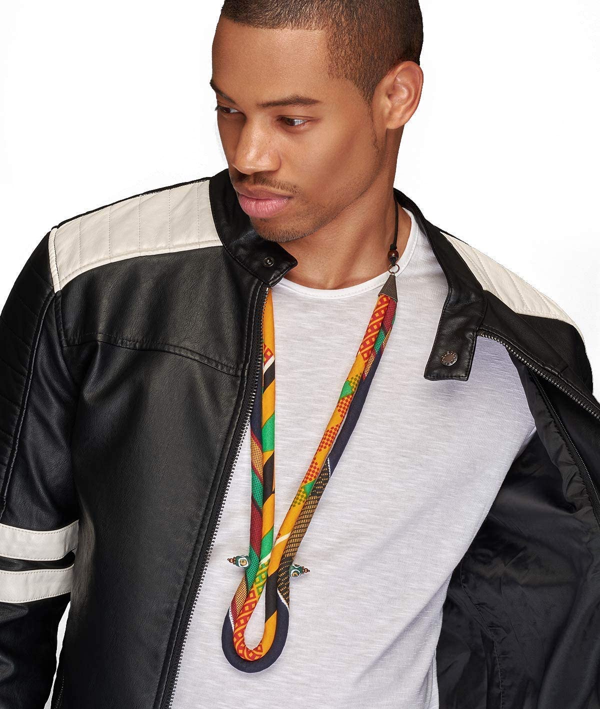 Male Kente African Necklace | Men’s Yellow and Black Kente Tribal Corded Necklace | Mens African Necklace | African Tie | Mens African Jewelry | Mens Ankara Necklace Afrocentric | Cloth & Cord