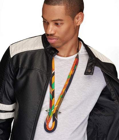 Male Kente African Necklace | Men’s Yellow and Black Kente Tribal Corded Necklace | Mens African Necklace | African Tie | Mens African Jewelry | Mens Ankara Necklace Afrocentric | Cloth & Cord