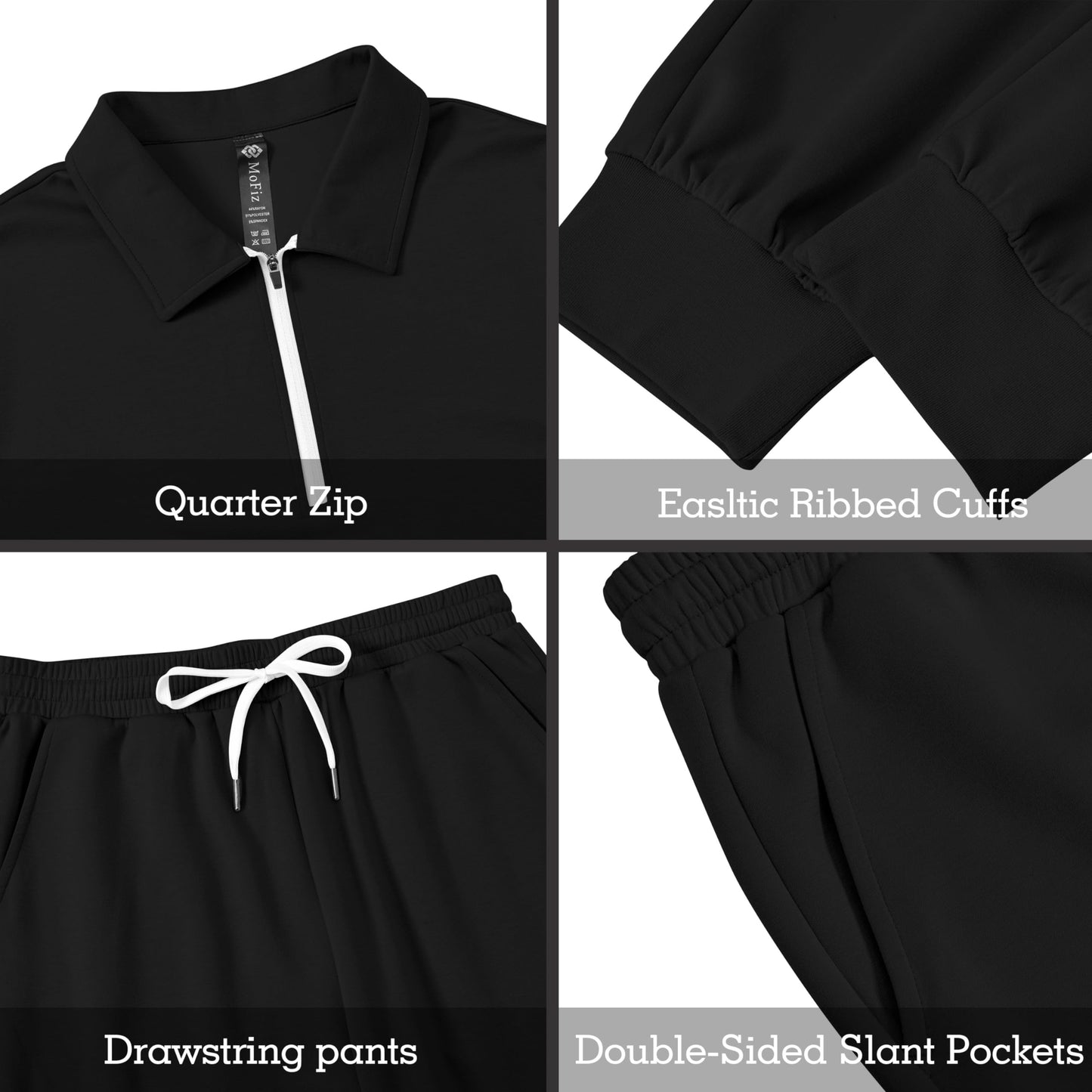 MoFiz Men's Tracksuit Sweat Suits Sets Track Suits 1/4 Zip Long Sleeve Jogging Sets Solid Pants Casual Outfits (Black,Large)