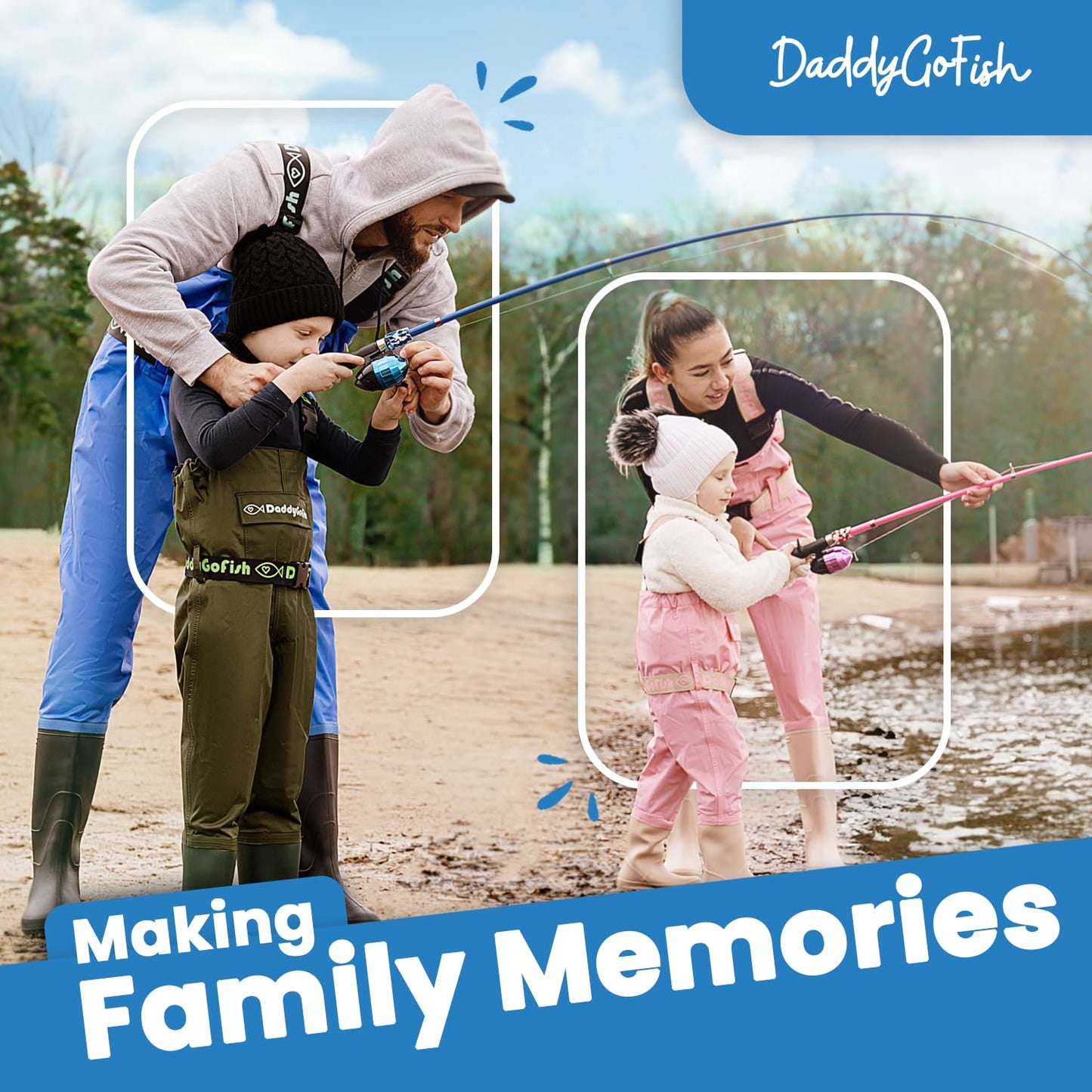 DaddyGoFish Kids Fishing Pole - Rod Reel Combo Tackle Box Starter Set - First Year Small Dock Gear Kit for Boys Girls Toddler Youth Age Beginner Little Children Junior Anglers (Blue, 4ft)