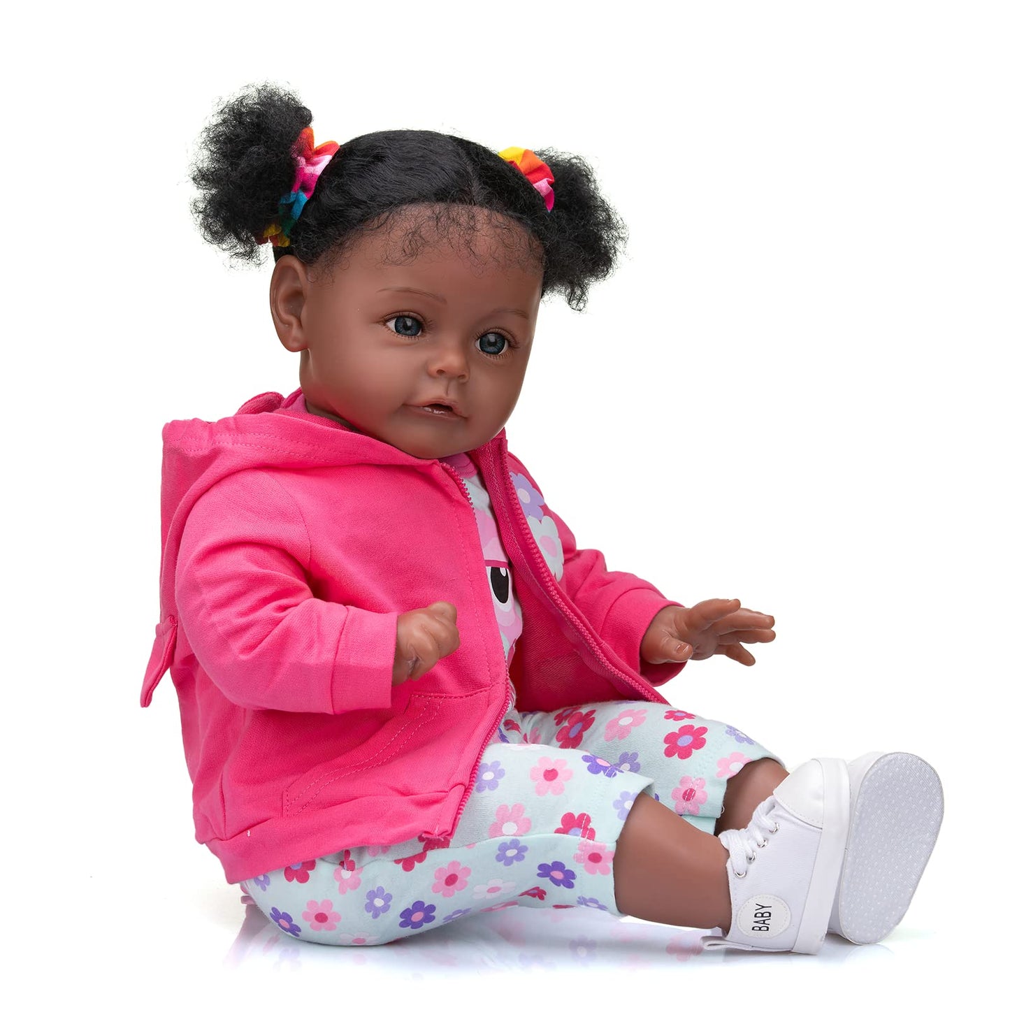 TERABITHIA 24 Inch Huge Size Rooted Curly Hair Lifelike African American Newborn Toddler Girl Dolls with Soft Weighted Body,Dark Brown Skin Realistic Reborn Baby Doll Child Birthday Gift Set