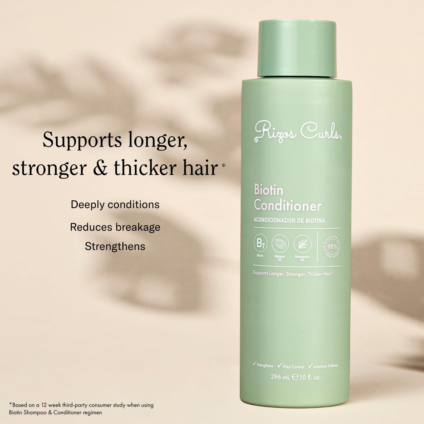 Rizos Curls Biotin Conditioner Deeply Moisturize & Reduce Breakage with Biotin, Coconut Oil & Aloe Vera Softens & Detangles All Hair Types Straight, Wavy, Curly Sulfate & Paraben Free