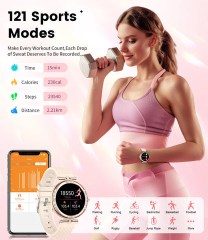 LIGE Smart Watches for Women (Answer/Make Call) with Diamonds，1.19” AMOLED Smartwatch with Heart Rate/SpO2/Sleep Monitor,IP68 Waterproof Fitness Tracker 111 Sport Modes Pedometer for Android iOS,Gold