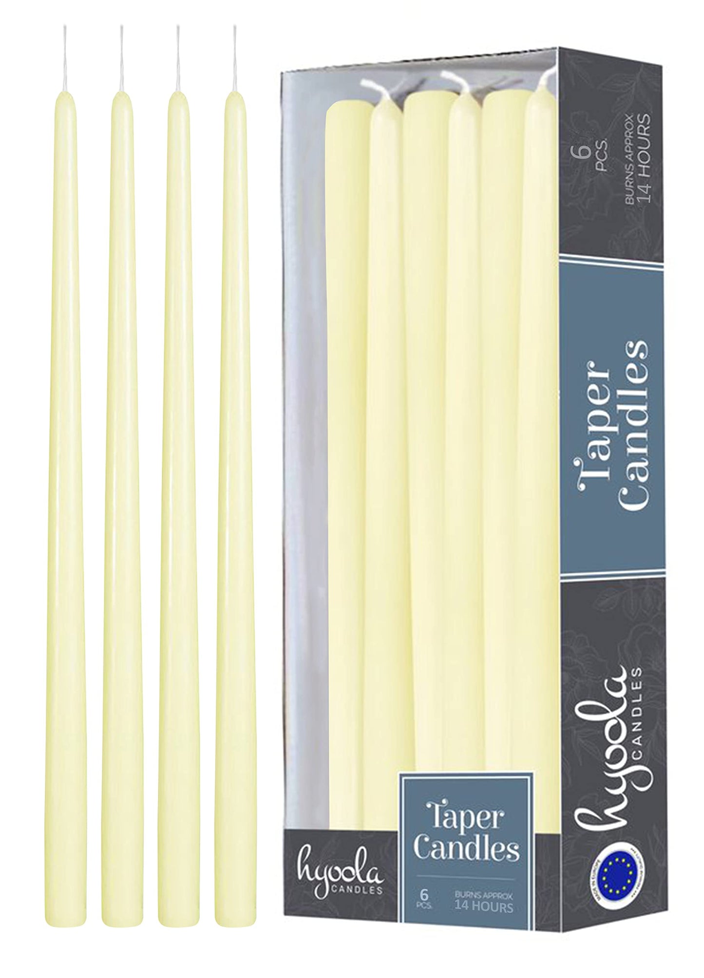 Hyoola Tall Taper Candles - 16 Inch Ivory Unscented Dripless Taper Candles - 14 Hour Burn Time - 8 Pack