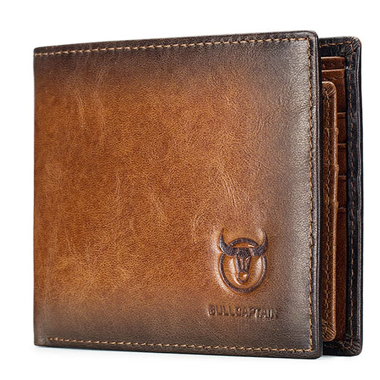 LUKZIJAES Genuine Leather Wallet for Men RFID Blocking Slim Bifold Front Pocket Wallets with 2 ID Window (#1-Yellow Brown)