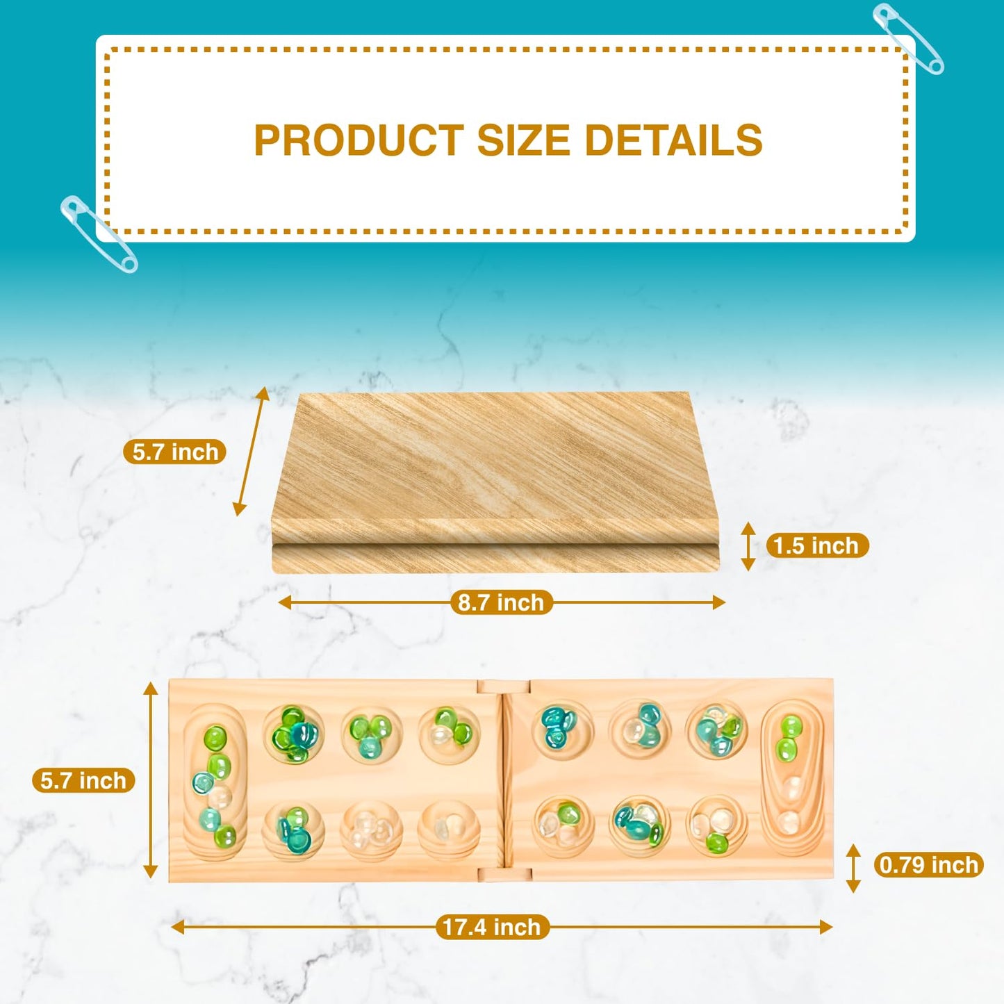 Regal Games Mancala Board Game - Fun Classic Table Game with Wooden Board for Adults & Kids - 48 Glass Mancala Beads & 2 Player Games - Ideal for Family Game Night, Travel (Ages 8+)