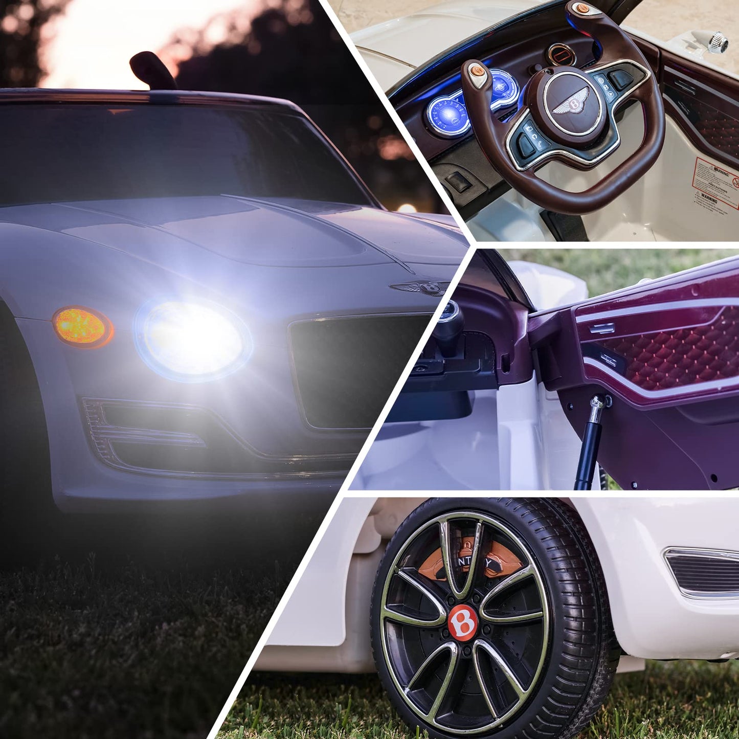 SEHOMY White 12V Electric Kid car with Parent Remote, Bentley Licensed Cars for Kids, Battery Powered Kids Ride on car, 4 Wheels Motorized Vehicles Children Toys, 2 Speeds, LED Headlights, MP3, Aux