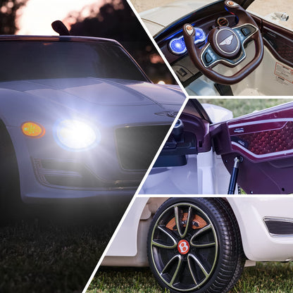 SEHOMY White 12V Electric Kid car with Parent Remote, Bentley Licensed Cars for Kids, Battery Powered Kids Ride on car, 4 Wheels Motorized Vehicles Children Toys, 2 Speeds, LED Headlights, MP3, Aux