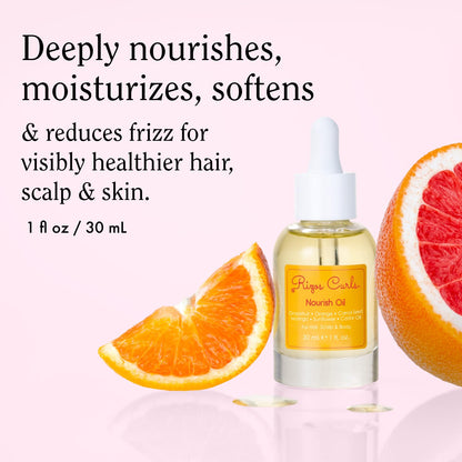 Rizos Curls Nourish Oil Strength & Frizz Control - Improve Split Ends & Repair Dry Brittle Hair Smooths & Hydrates All Hair Types Straight, Wavy, Curly Non-Greasy, Sulfate & Paraben Free