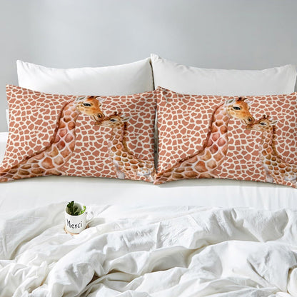 Cute Giraffe Fitted Sheet Queen Size African Wild Animals Bedding Set 3Pcs for Kids Girls Boys Teens Room Decor Cartoon Giraffe Skin Print Bed Sheet Fashion Soft Deep Packet Sheet,2 Pillowcases