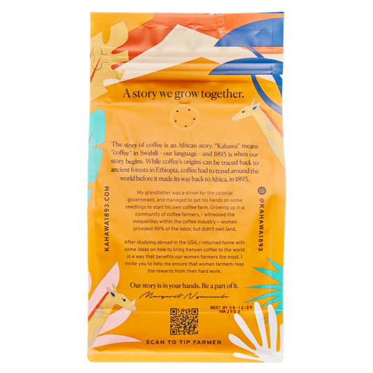 KAHAWA 1893 - Whole Coffee Beans - Kenya Single Origin - Great for Iced Coffee - As Seen on Shark Tank - Medium Roast - Directly Farmer Sourced from Kenya - Tasting Notes: Blackcurrant & Apricot -2ct