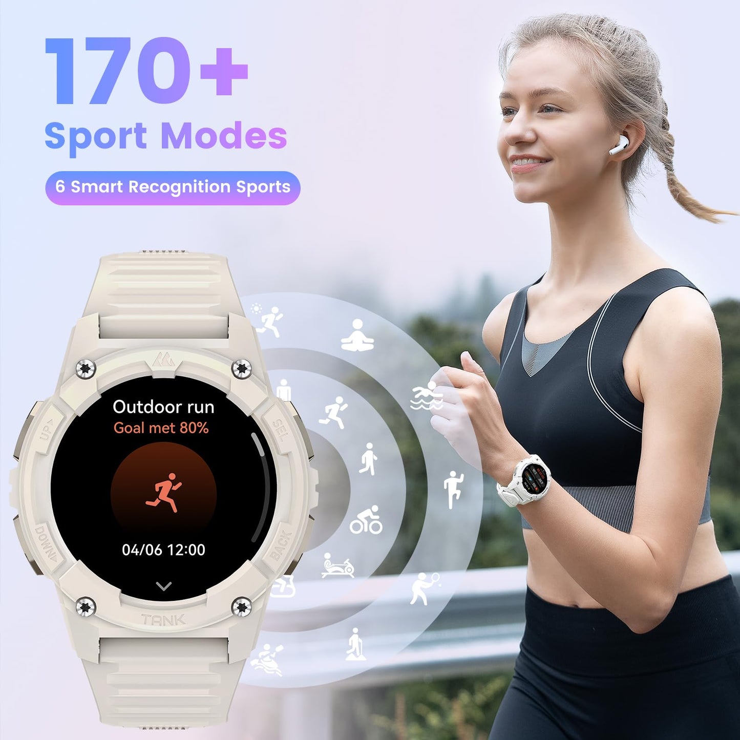 KOSPET Tank S2 Smart Watch for Women GPS, Pressure/Altitude/Compass, 5ATM Waterproof, 1.32" AMOLED Display Fitness Tracker(Answer/Make Call), AI Voice Assistant, 24H Sleep/Hear Rate Monitor