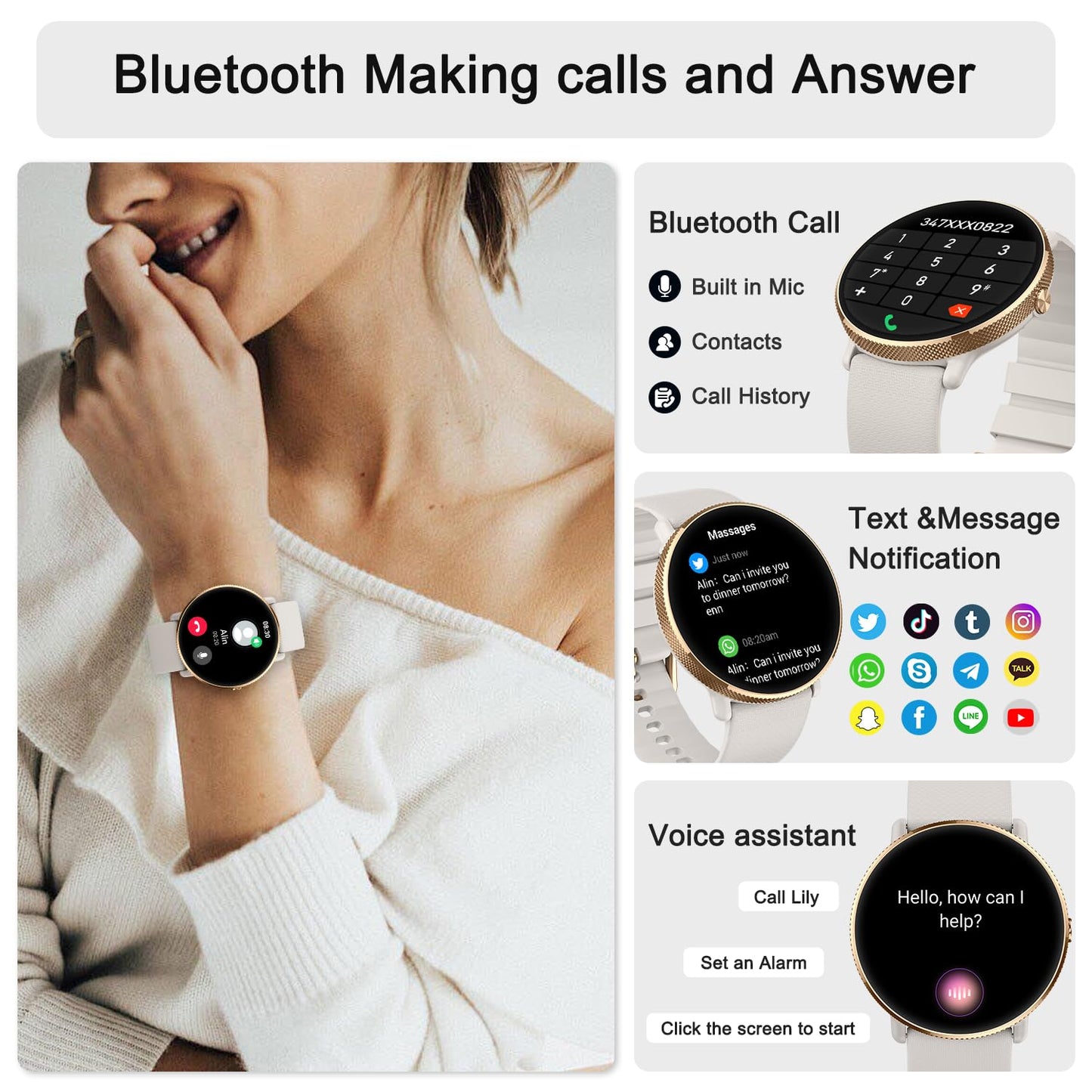 Smart Watch for Women Fitness tracker: Make/Answer Call Smart Watches for Women Waterproof Digital Mens watches Running Smartwatch Android Phone iPhone Samsung Compatible Heart Rate Monitor Step