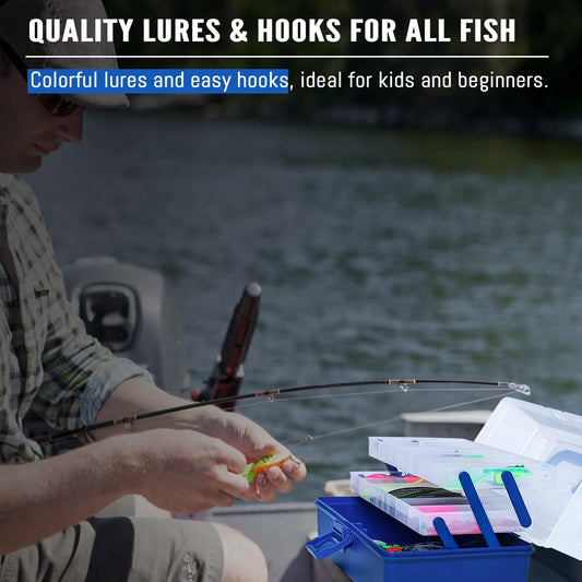 Vipfish 448-Pcs Fishing Lures Kit – Complete 3-Layer Tackle Box Set with Hooks, Weights, Bobbers, Pliers, Rigs, Leaders, Fluorocarbon Line, Accessories & More for Kids Fishing Gear