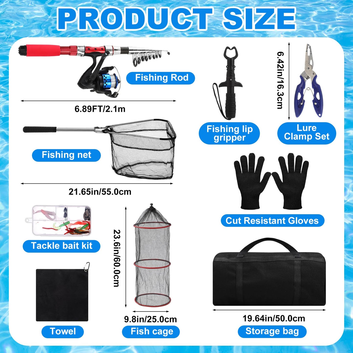 LaRandom 51 Pcs Fishing Pole Combo 6.89ft Telescopic Rods Set Collapsible Fishing Rods with Plier Lip Gripper Lures Carrier Bag Pre Loaded Spinning Reel with Freshwater Rod and Reel Combos Kit (Red)